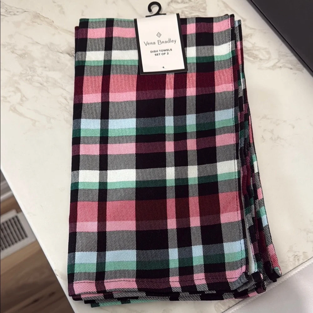 Vera Bradley‎ Table Dish Towel Ribbons Plaid 2 Pack NWT